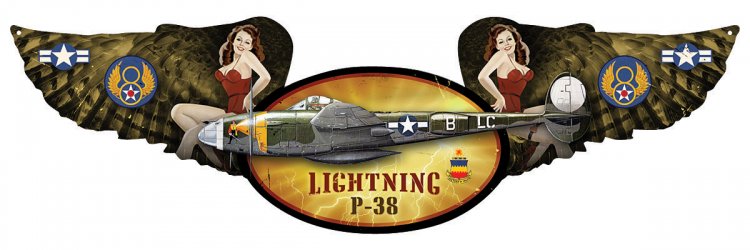 P-38 Lightning Pilot Wing Metal Sign - Click Image to Close