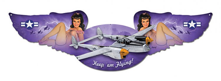 P-38 Lightning pilot wing "Keep 'Em Flying" Metal Sign - Click Image to Close