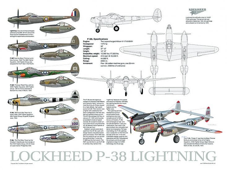 Lockheed P-38 Lightning Data Poster - Click Image to Close