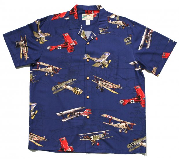 WW I Fighter Aircraft - 100% Rayon - Navy - Click Image to Close